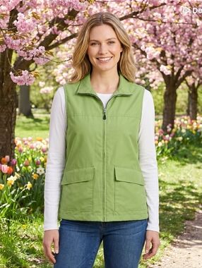 Cutter & Buck Bright Green Zip Front Outdoor Windbreaker Vest Sz Med